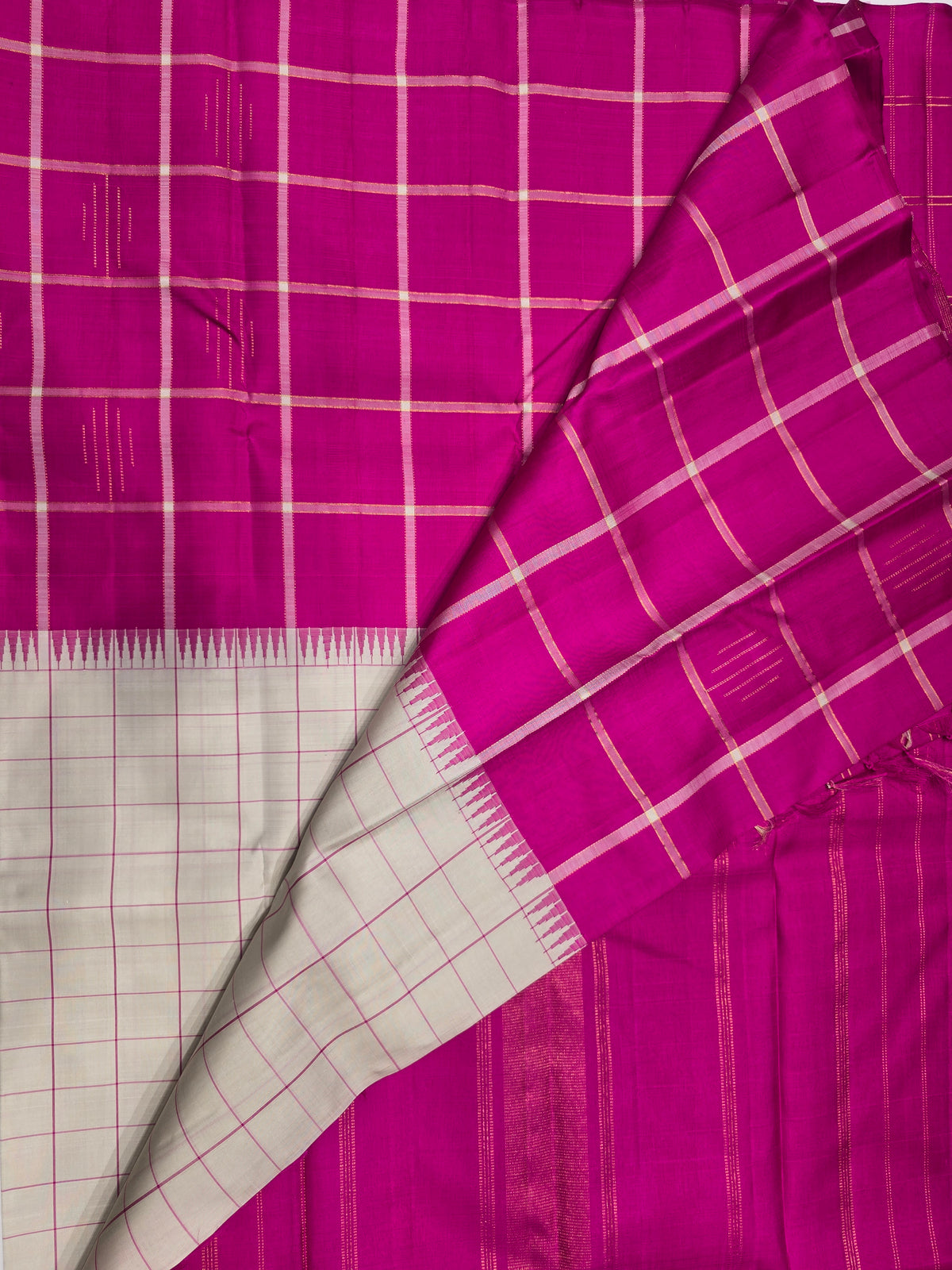 Rani Pink & Ivory White Pure Kanchipuram Silk Saree 💖🤍