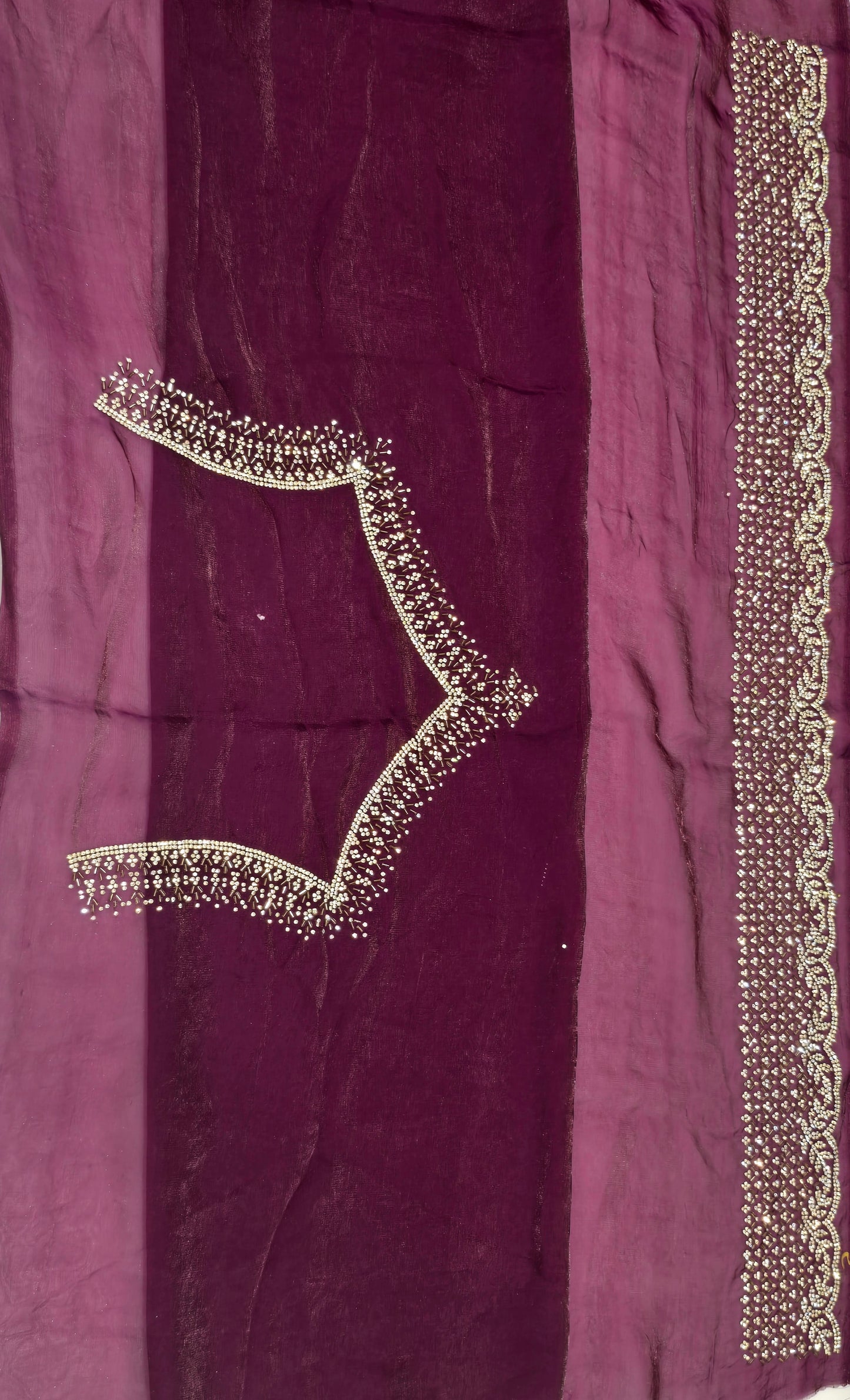 Magenta Purple Silk Saree with Intricate Silver Dot Work