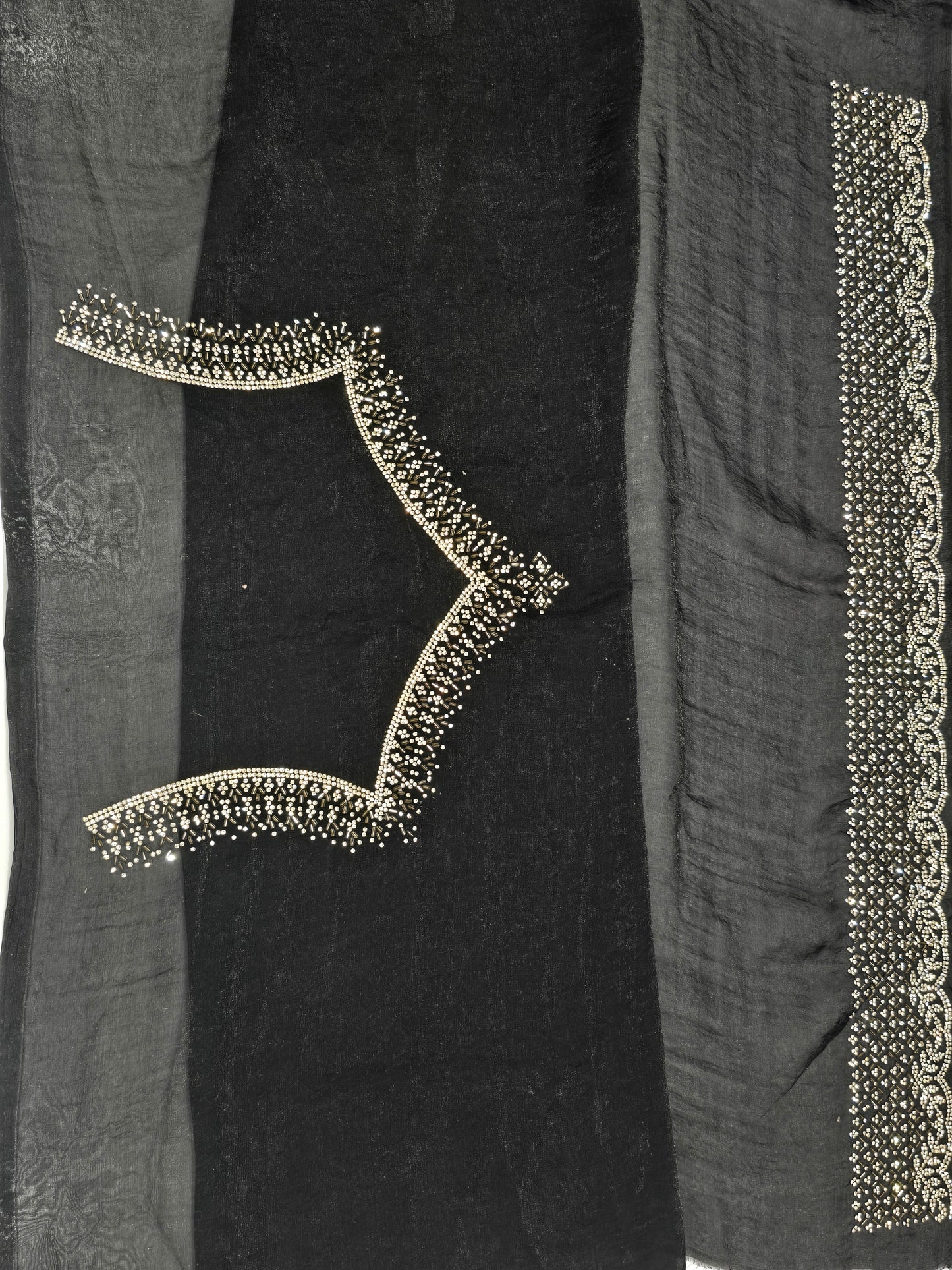 Midnight Black Silk Saree with Intricate Silver Dot Work
