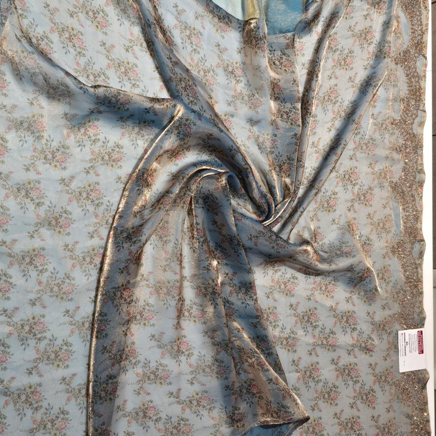 Ice Blue Silk Saree with Elegant Scallop Cut Work Border