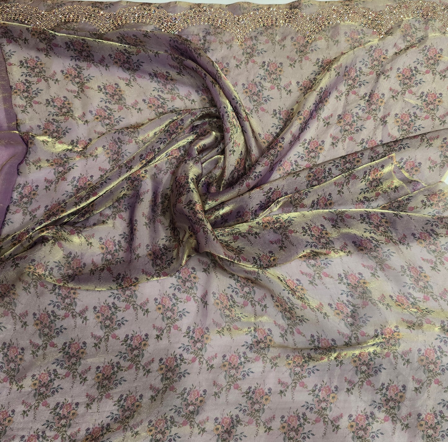 Lavender Lilac Silk Saree with Elegant Scallop Cut Work Border