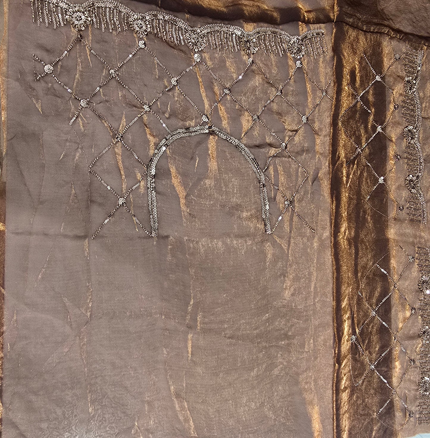Chocolate Brown Silk Saree with Elegant Diamond Sequin Work