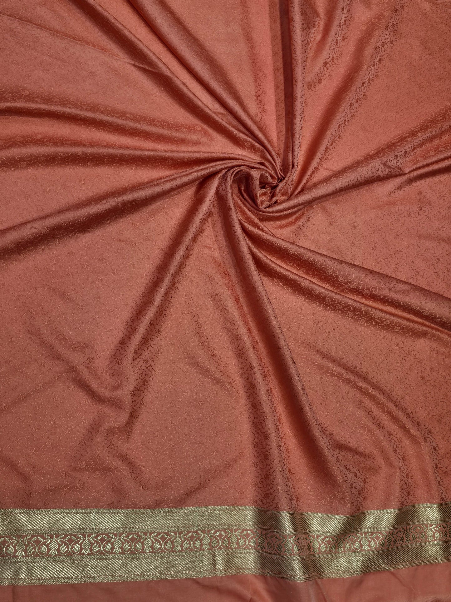 Peach Pink Satin Banaras Saree with Silver Zari Weaving