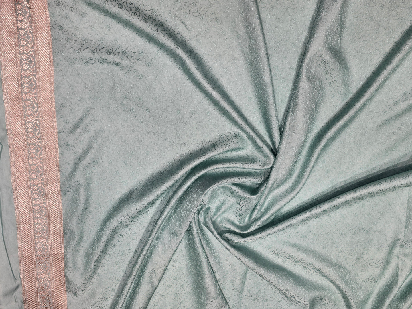 Pastel Aqua Satin Banarasi Saree with Silver Zari Buttas