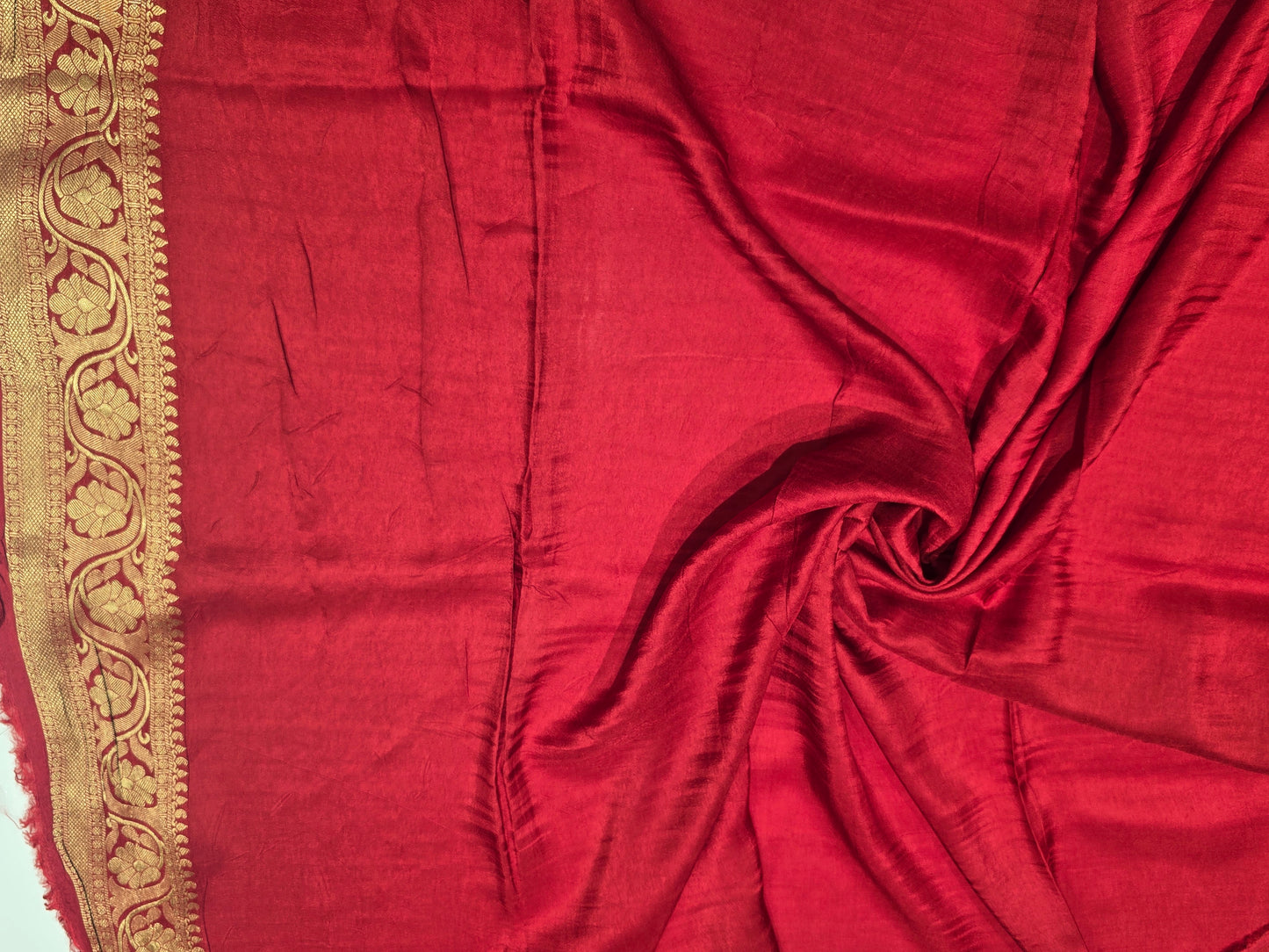 Ruby Red Banarasi Silk Saree with Gold Zari Buttas