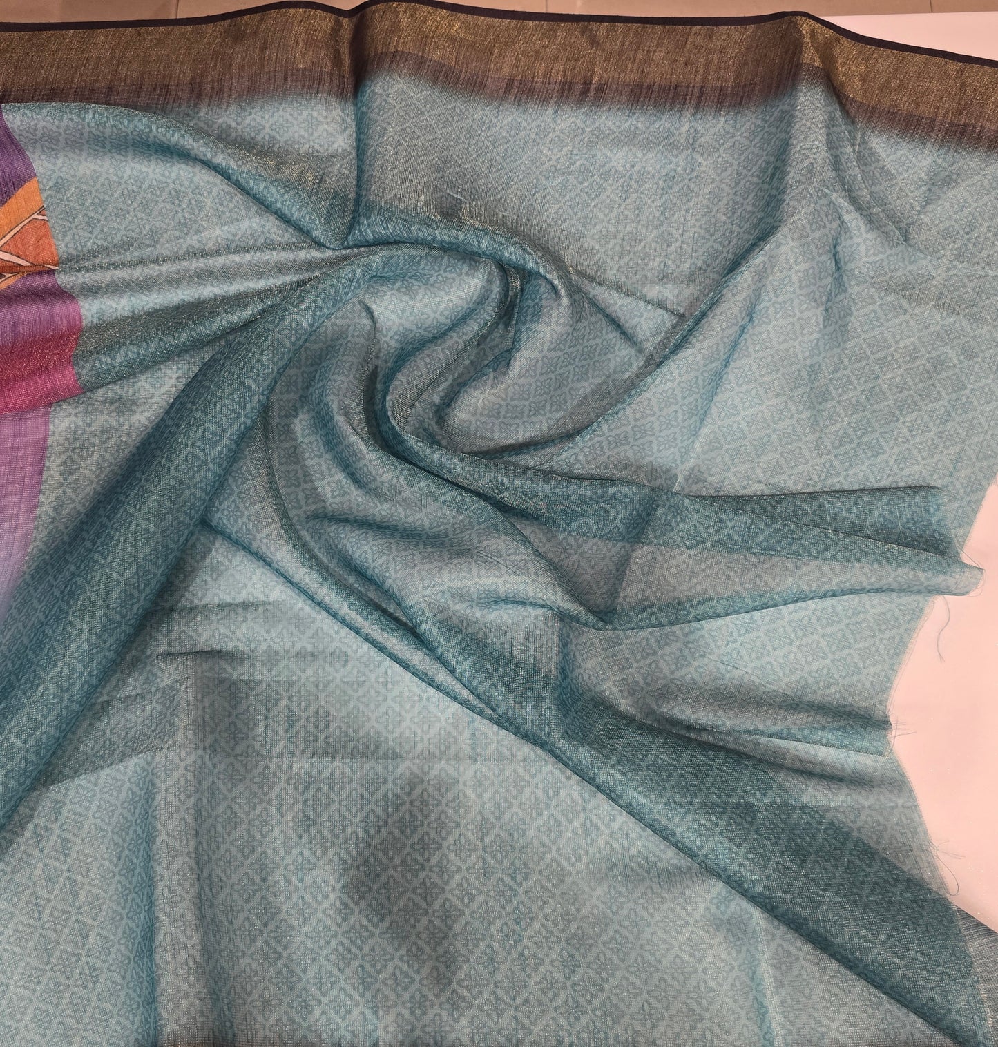 Cotton Linen Saree with Artistic Handcrafted Print