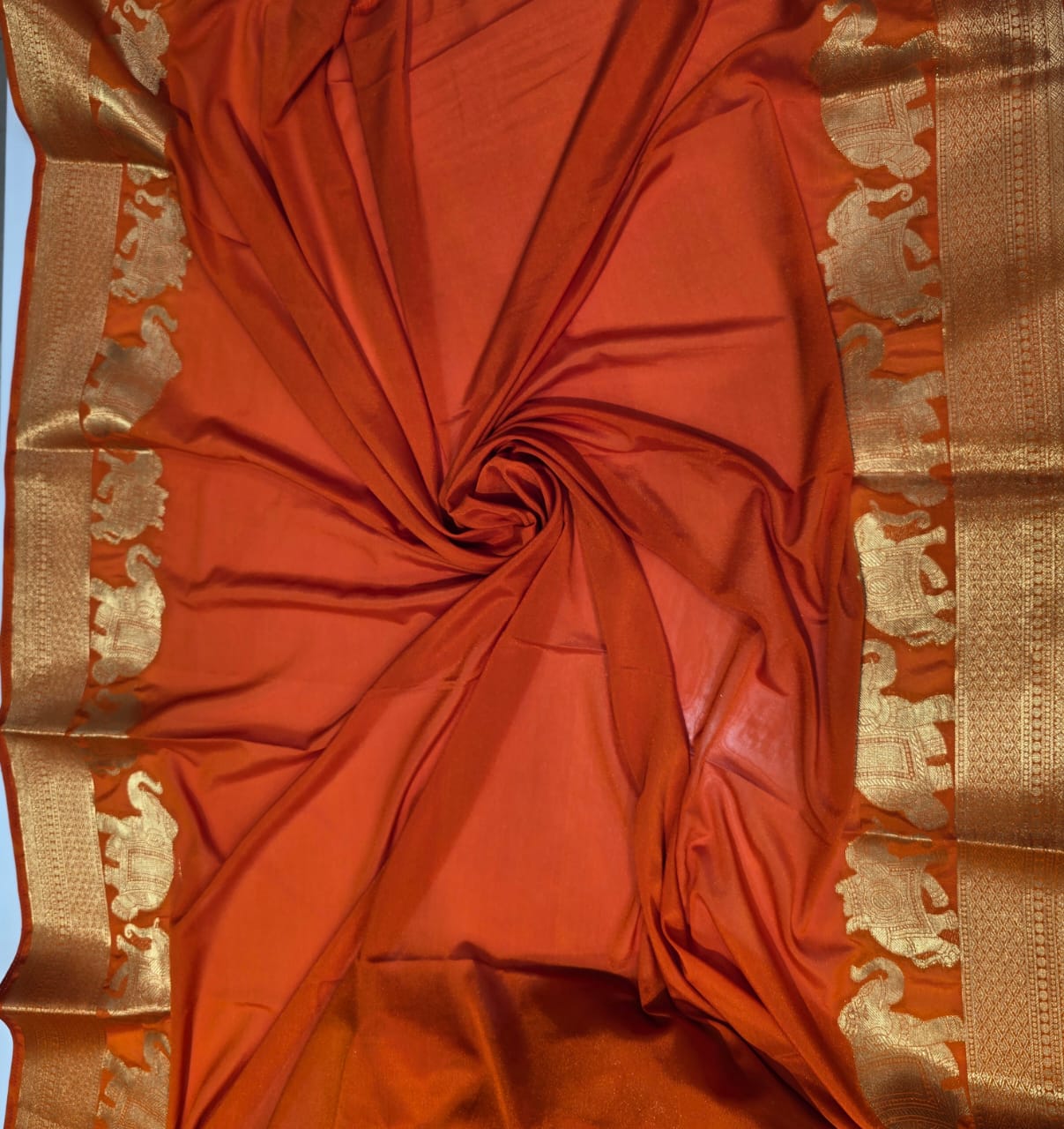 Orange Semi Mysore Crepe Saree 🧡✨