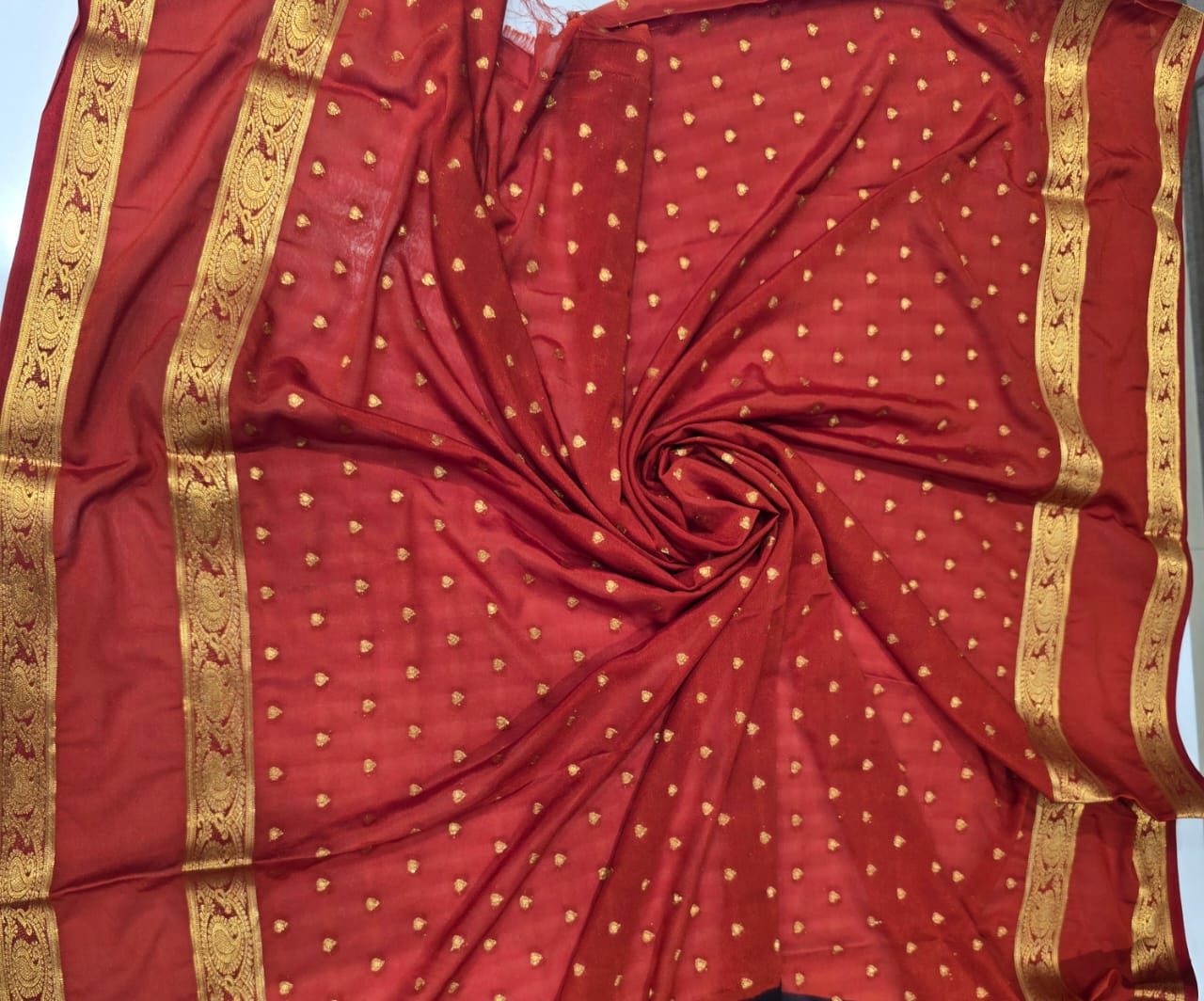 Coffee Brown & Rust Orange Semi Mysore Crepe Saree