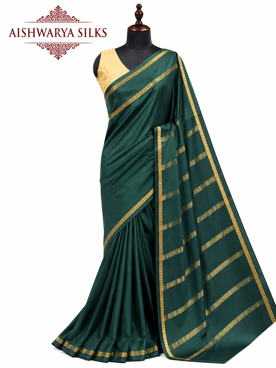 Dark Green Pure CSS Jari Mysore Silk Saree 💚✨