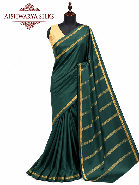 Dark Green Pure CSS Jari Mysore Silk Saree 💚✨