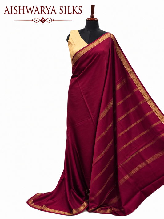 Maroon Pure CSS Jari Mysore Silk Saree