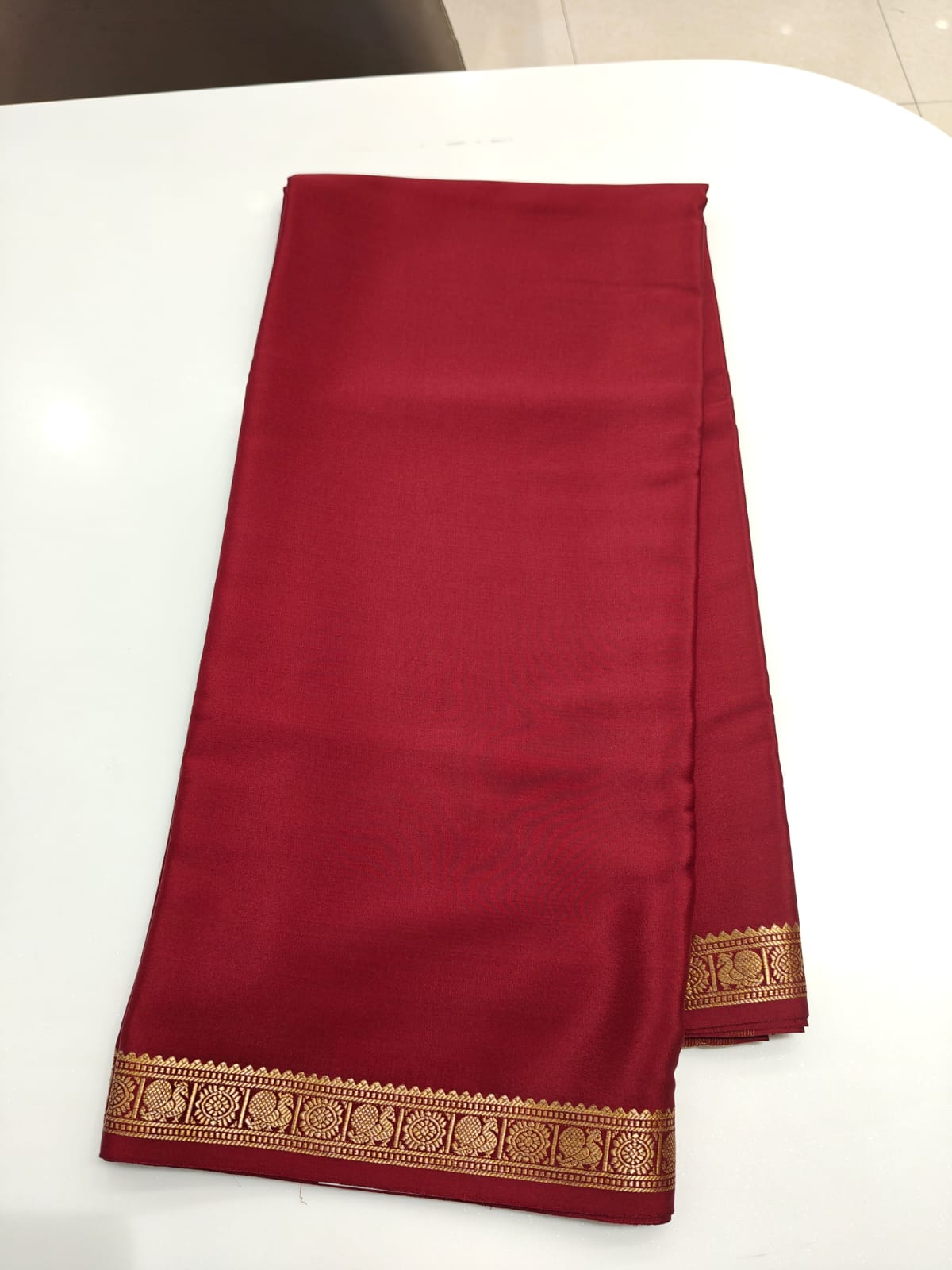 Maroon Pure CSS Jari Mysore Silk Saree