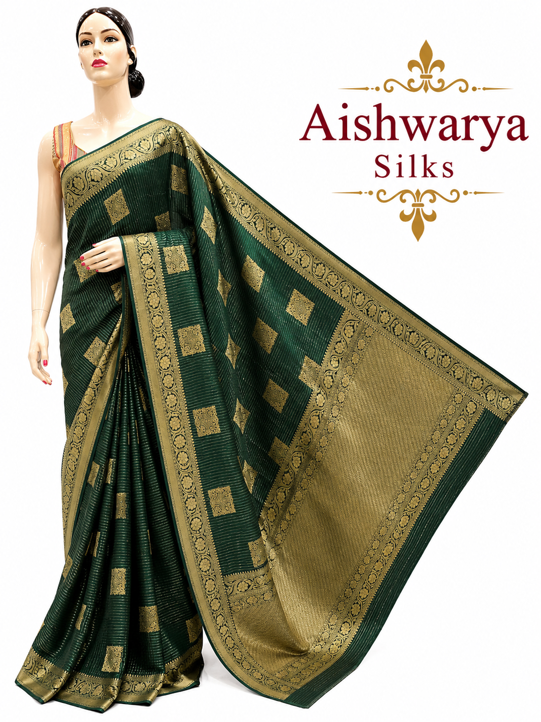 Bottle Green Banaras Saree with Rich Zari Weaving