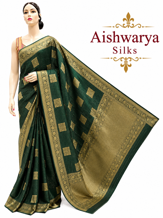 Bottle Green Banaras Saree with Rich Zari Weaving