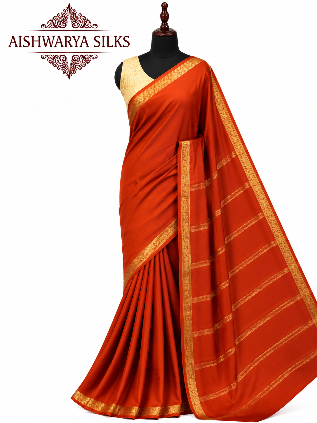 Orange Pure CSS Jari Mysore Silk Saree 🧡✨