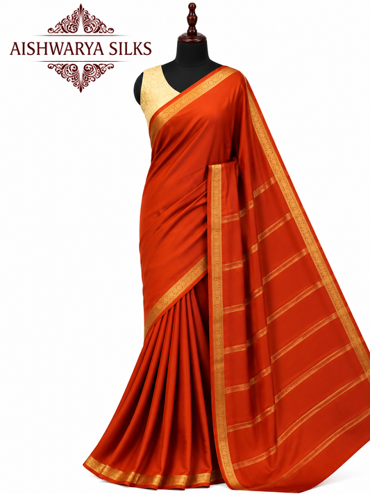 Orange Pure CSS Jari Mysore Silk Saree 🧡✨