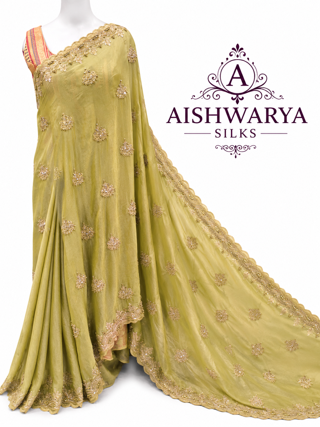 Pistachio Green Silk Saree with Intricate Zari Embroidery Work
