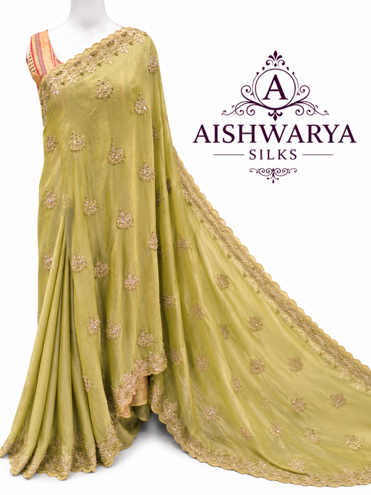 Pistachio Green Silk Saree with Intricate Zari Embroidery Work