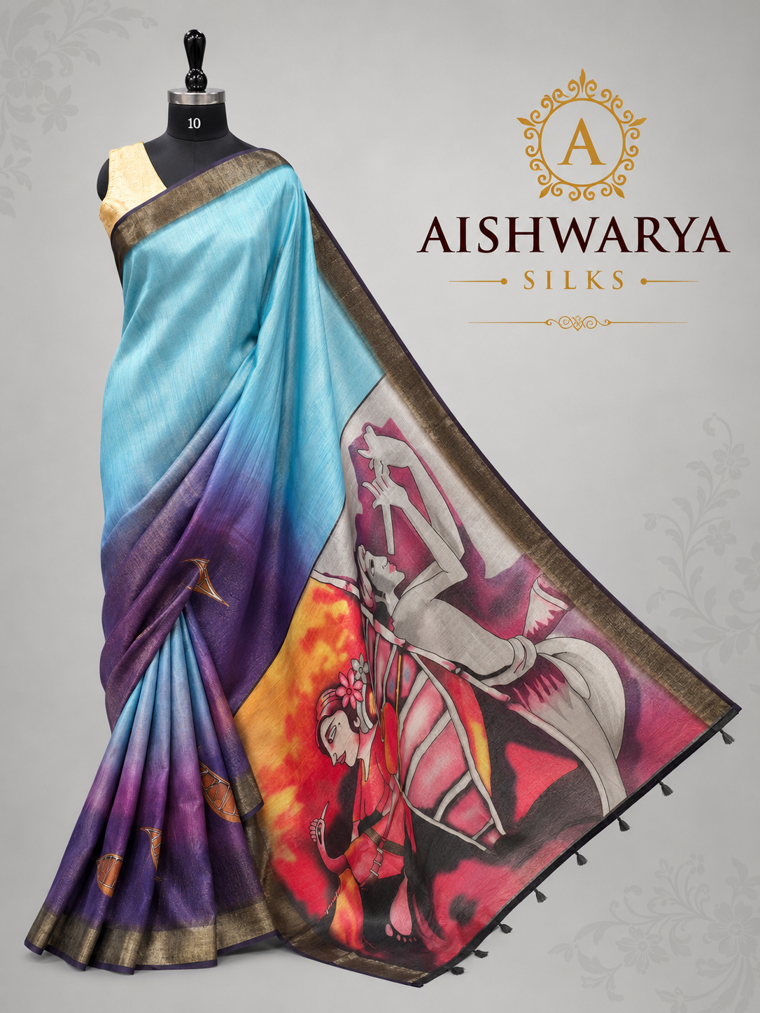 Cotton Linen Saree with Artistic Handcrafted Print
