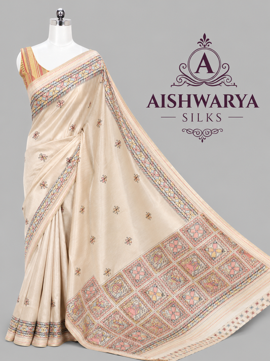 Madhubani Print Semi Tussar Saree