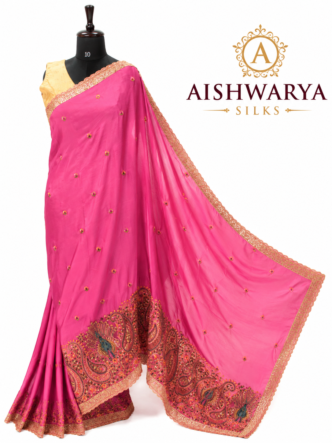 Fuchsia Pink Silk Saree with Elegant Paisley Embroidery
