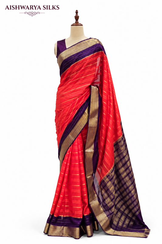 Orange & Purple Semi Mysore Crape Saree