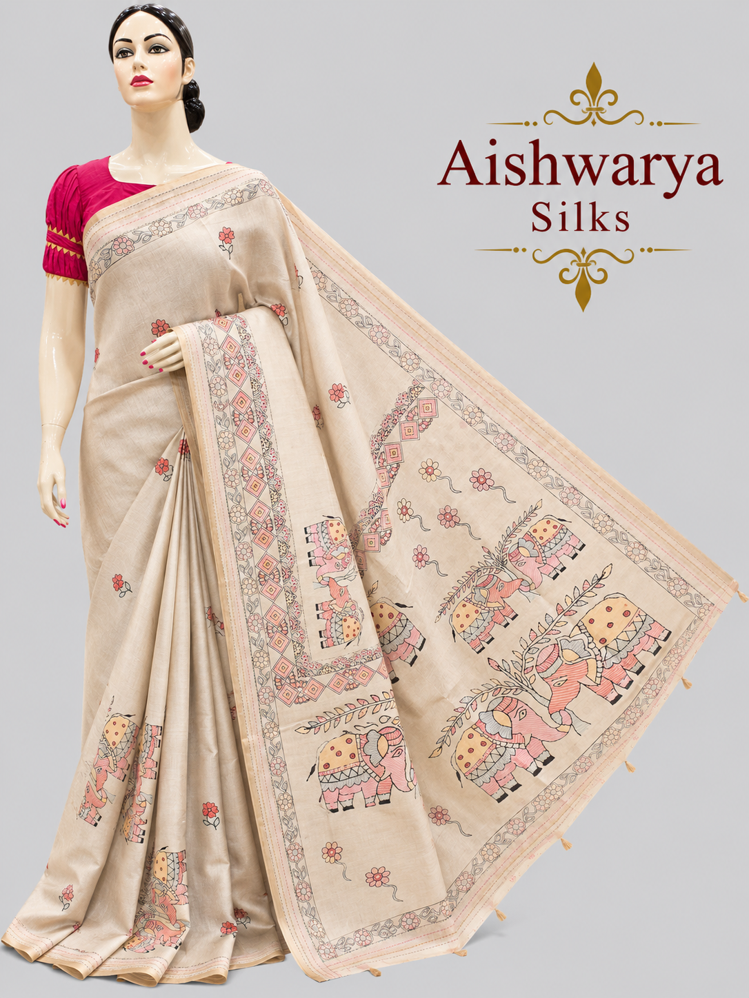 Madhubani Print Semi Tussar Saree