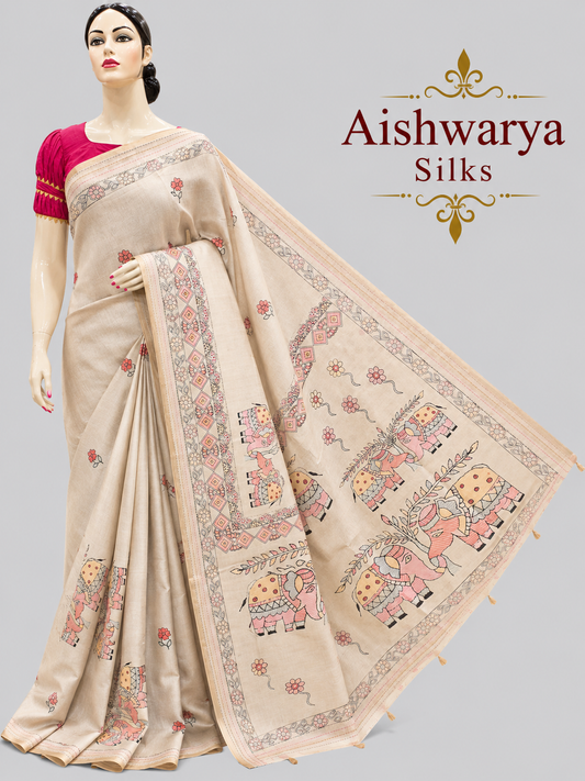 Madhubani Print Semi Tussar Saree