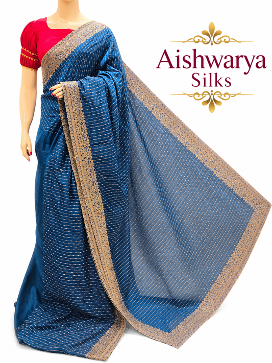 Designer Party Wear Silk Saree with Silver Line Weaving