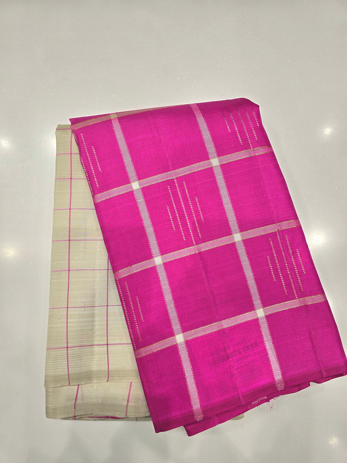 Rani Pink & Ivory White Pure Kanchipuram Silk Saree 💖🤍