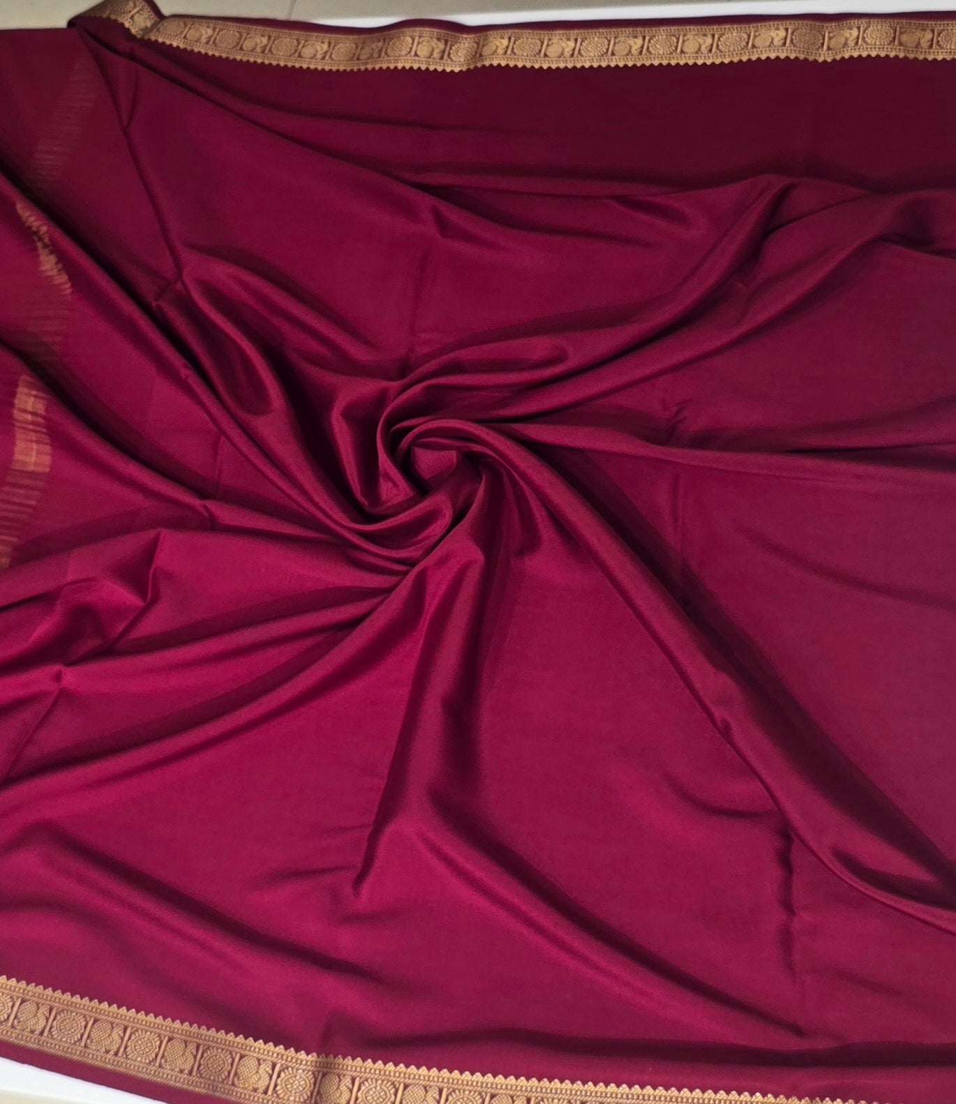 Maroon Pure CSS Jari Mysore Silk Saree