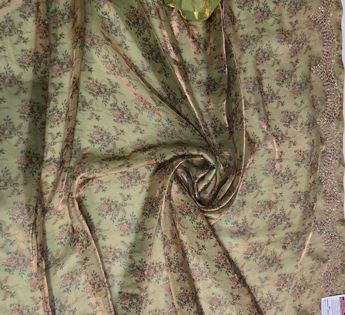 Pista Green Silk Saree with Elegant Scallop Cut Work Border