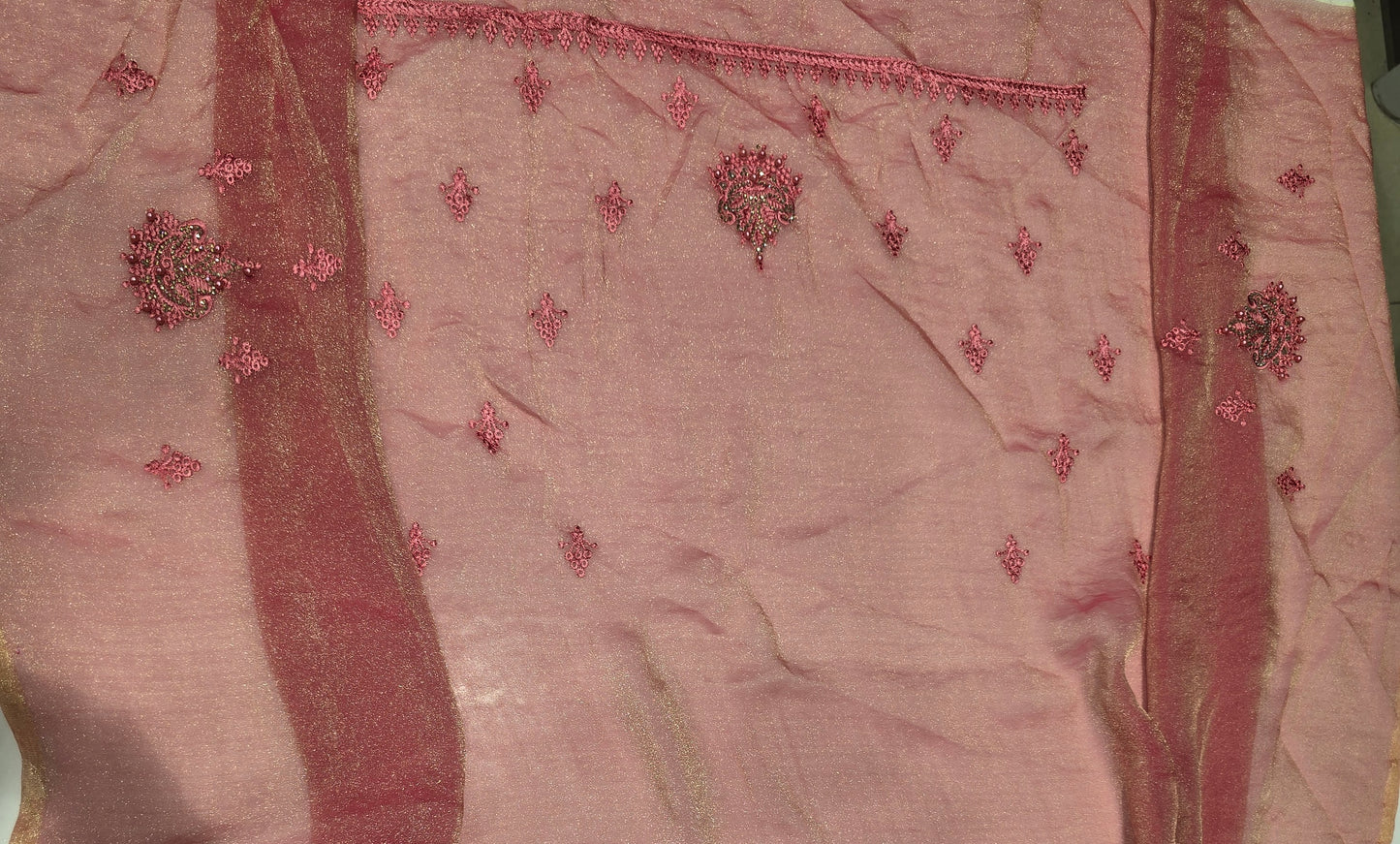 Pink Embroidered Silk Saree with Elegant Floral Thread Work
