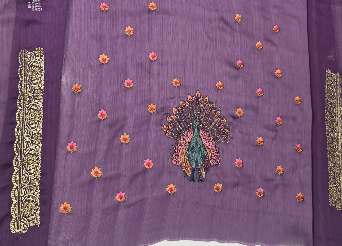 Royal Purple Silk Saree with Intricate Paisley Floral Border