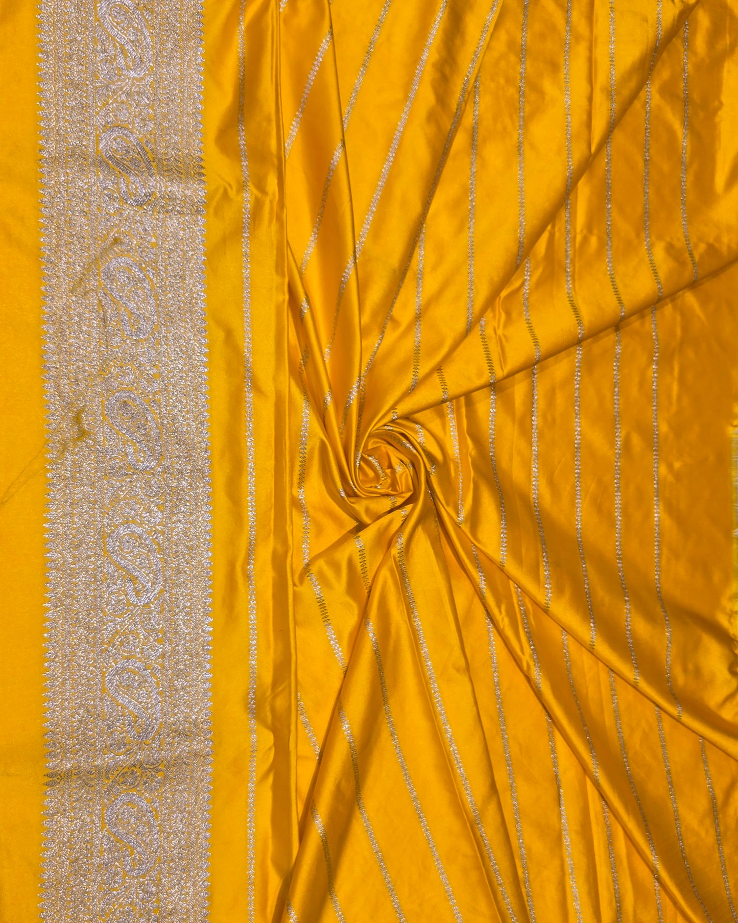 Mustard Yellow Semi Mashru Banaras Saree with Rich Zari Weaving