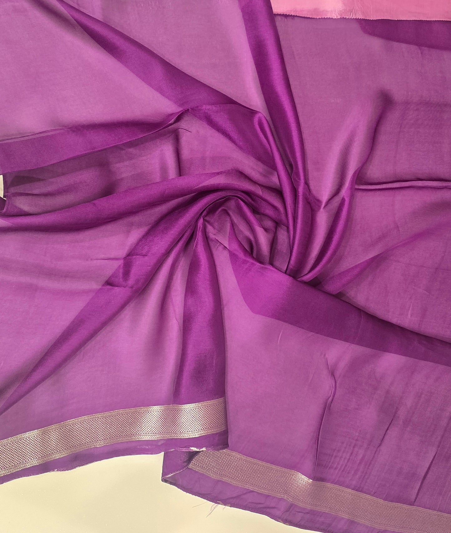 Lavender Pink Semi Mashru Banaras Saree with Floral Border Design