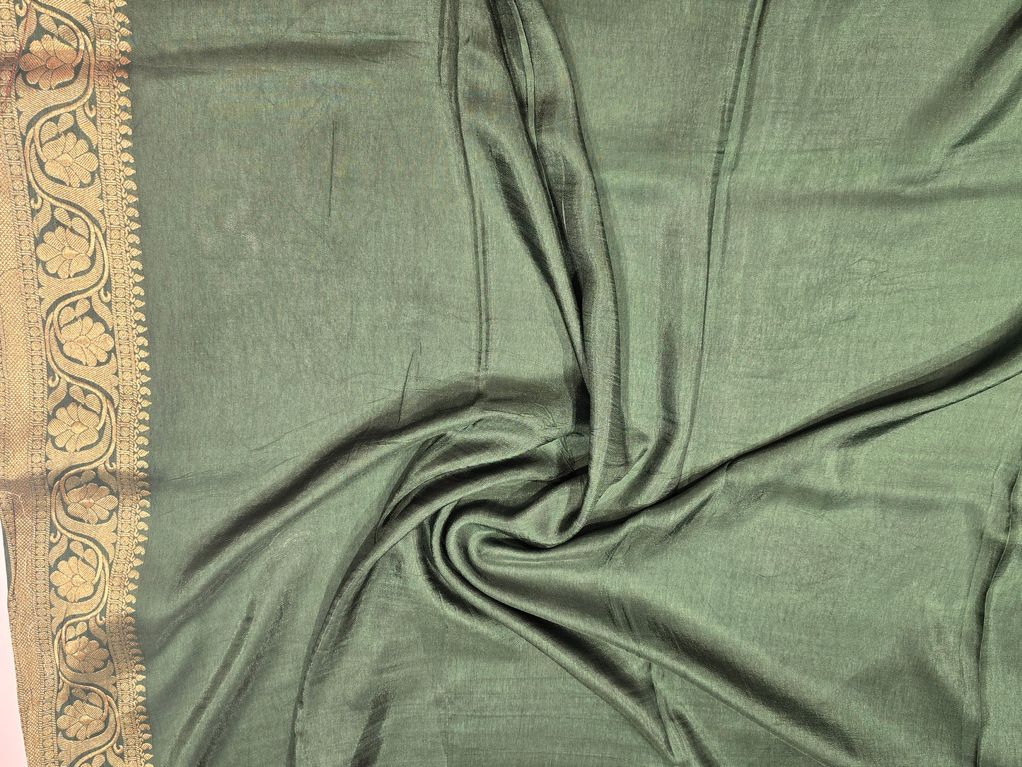 Bottle Green Banaras Saree with Rich Zari Weaving