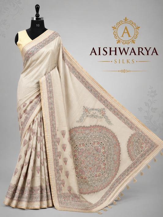Madhubani Print Semi Tussar Saree