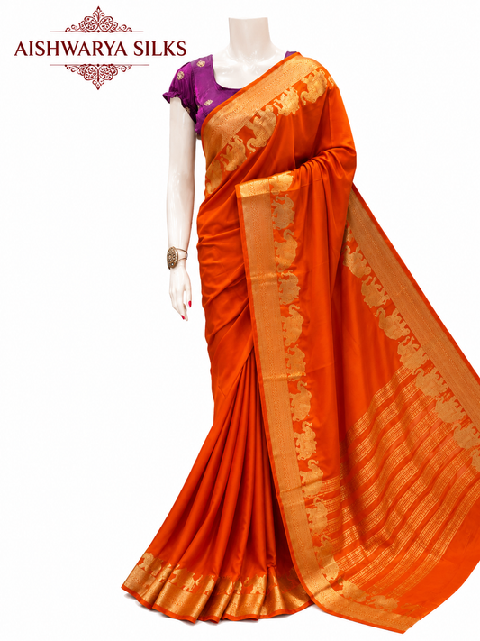 Orange Semi Mysore Crepe Saree 🧡✨