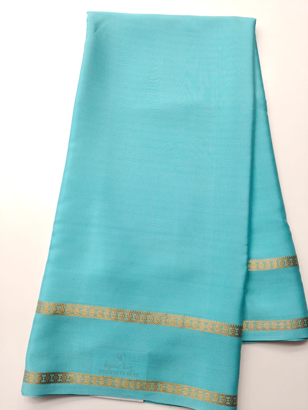 Aqua Blue Pure CSS Jari Mysore Silk Saree