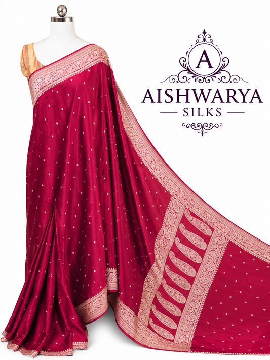 Rani Pink Semi Mashru Banaras Saree with Elegant Zari Weaving