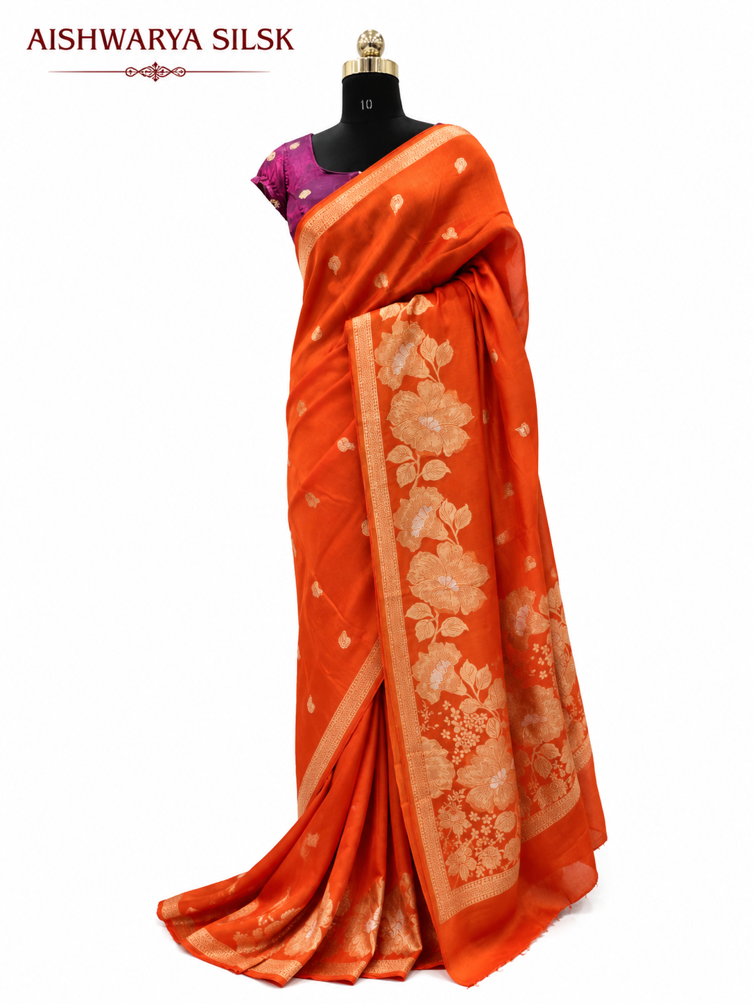 Orange with Purple Blouse  Designer Banarasi Saree