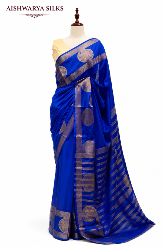 Royal Blue Semi Mysore Crepe Saree