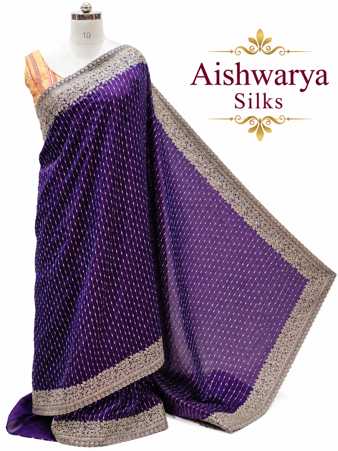 Royal Purple Designer Party Wear Silk Saree with Silver Line Weaving