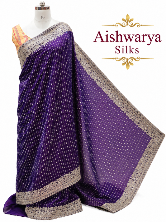 Royal Purple Designer Party Wear Silk Saree with Silver Line Weaving