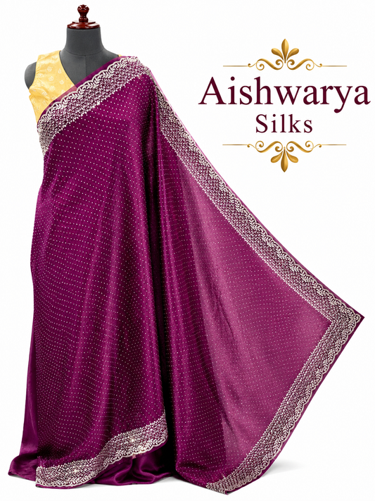 Magenta Purple Silk Saree with Intricate Silver Dot Work