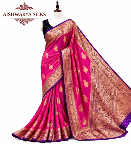 Onion Pink Banarasi Silk Saree 💗✨