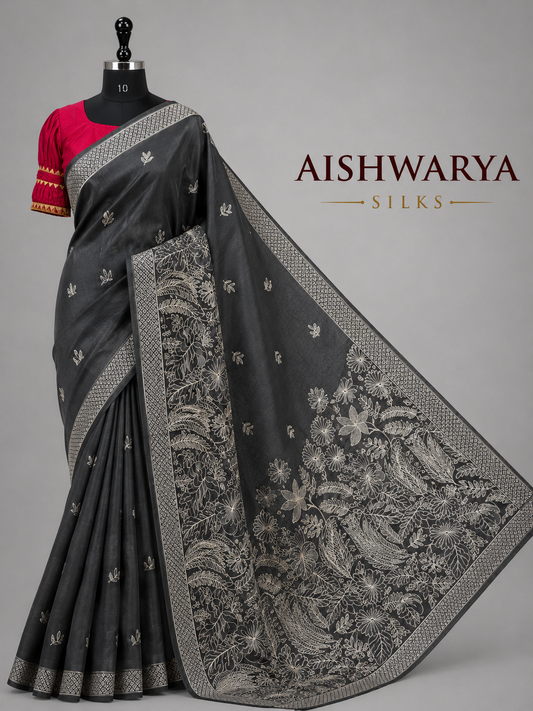 Cotton Saree with Elegant Floral Print Pallu