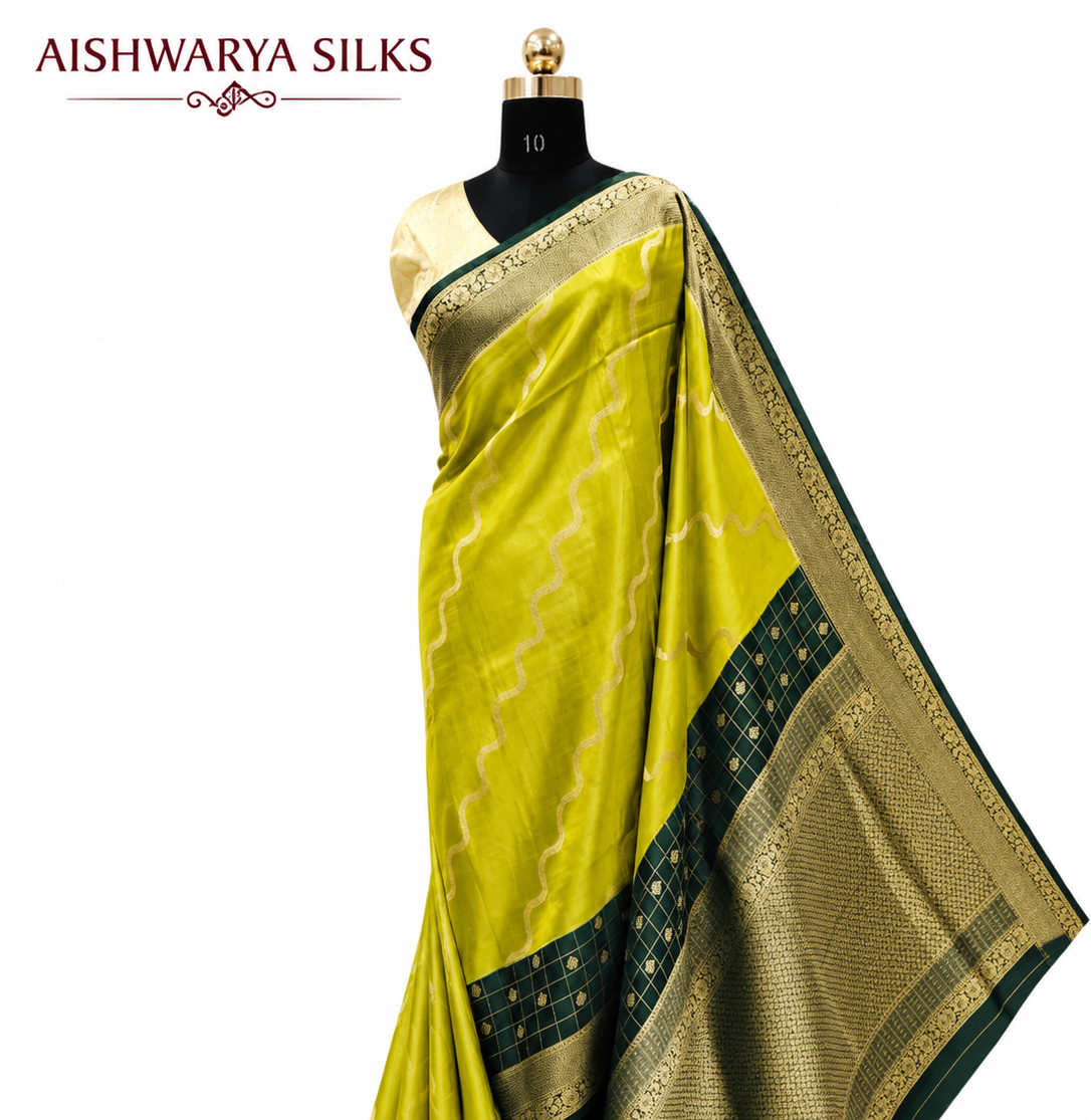 Parrot Green & Bottle Green Banarasi Saree