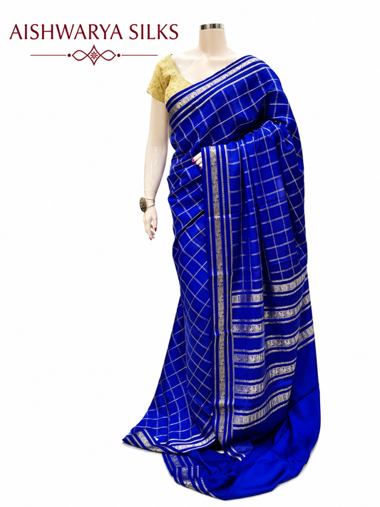 Royal Blue Pure CSS Jari Mysore Silk